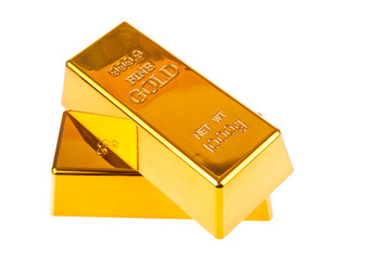 Kilogram gold bars isolated on white background.