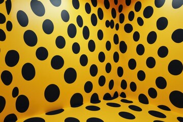 Yellow room with black polka dots pattern for backgrounds, wallpapers, and design projects.