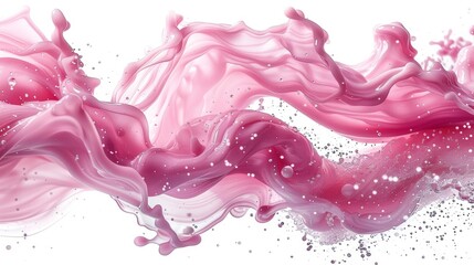 Vibrant and dynamic splash of swirling pink liquid with numerous scattered droplets isolated against a clean white background.
