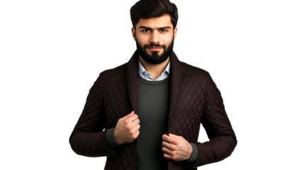 Portrait of Handsome Arab Man with Brown Jacket, cut out transparent