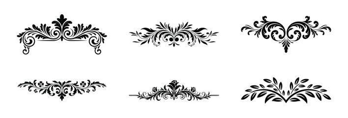 Elegant black and white floral design elements set
