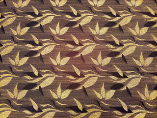 Textile fabric background with a repeating leaf pattern in varying shades of brown and gold...
