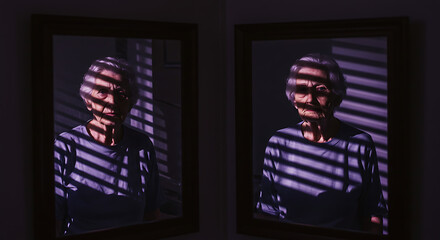 Elderly woman portrait shadows grace serene face wisdom shines through