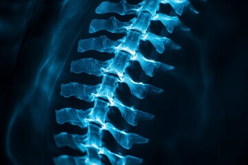 The x-ray film of the lumbo-sacral spine reveals signs of Spondylosis and Spondylolisthesis, including spinal collapse, reduced disc space, and bony spur formation, as well as a blank area on the