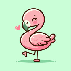 Flamingo vector, standing tropical bird icon, pink cartoon wildlife animal design for nursery wallpaper, seamless summer pattern, kids decor illustration, exotic character drawing for home art print


