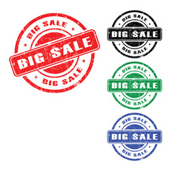 Big Sale Rubber Stamp Badge in Red, Black, Green, and Blue Isolated on Transparent Background
