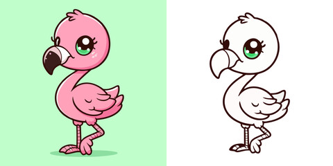 Flamingo vector, cute pink animal character, flat tropical bird drawing for kids wall art, seamless summer background pattern, beach wildlife illustration, nursery decor design for home and print