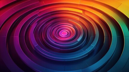 Obraz premium Colorful concentric circles creating a glowing spiral tunnel effect with red, purple, blue, and yellow gradient lighting