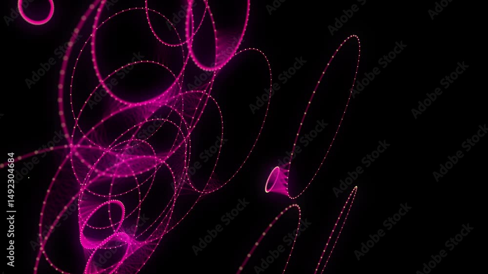 Poster abstract pink sphere on black background. wireframe circle structure with glowing particles. futuris