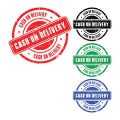 Cash On Delivery Rubber Stamp Badge in Multiple Colors Isolated on Transparent Background