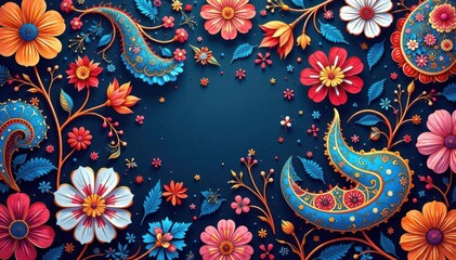 Fototapeta premium Intricate paisley floral pattern in vibrant hues, seamless, retro