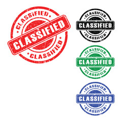 Classified Rubber Stamp Badge in Red, Black, Green, and Blue Isolated on Transparent Background
