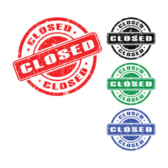 Closed Grunge Stamp Set in Red, Black, Green, and Blue – Vector Icon Collection