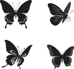 Butterfly Silhouette Vector Set – Elegant Insect Outline Illustrations for Decorative and Design Use