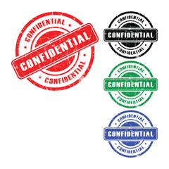 Confidential Grunge Stamp Icon Set in Multiple Colors Isolated on White Background