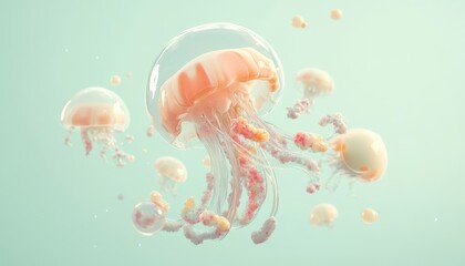 Jellyfish swimming gracefully in vibrant ocean environment digital art serene viewpoint abstract concept