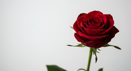 Fototapeta premium Single Deep Red Rose on White Background A Stunning Floral Photograph