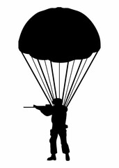 silhouette of a soldier parachuting with a parachute