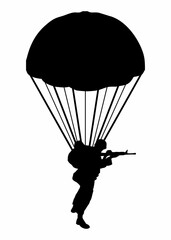 silhouette of a soldier parachuting with a parachute