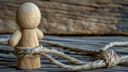 Networking: A wooden stick figure linking devices with network cables, demonstrating the foundational role of networking in enabling seamless digital communication and interaction.
