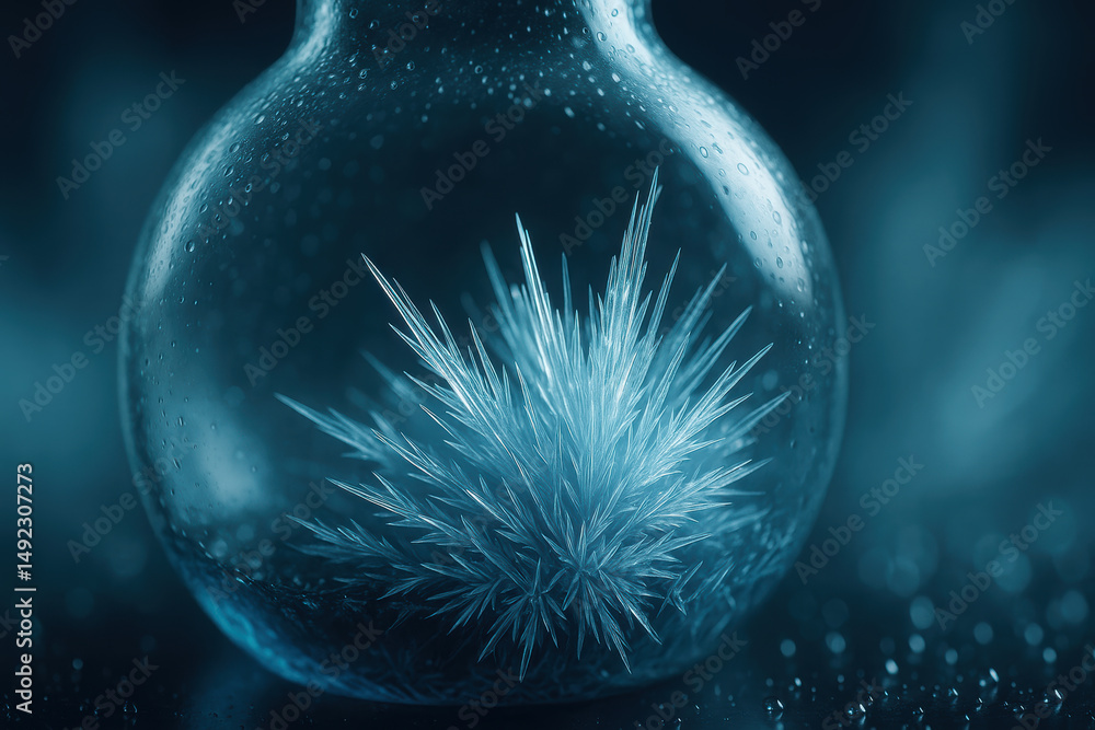 Poster crystalline active pharmaceutical ingredient api forms inside glass container with moisture droplets