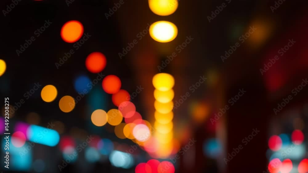 Poster a video showing vibrant blurred lights shining in darkness creating an abstract and colorful spectac