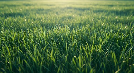 Fototapeta premium Vibrant Green Grass Field at Sunset Nature Photography