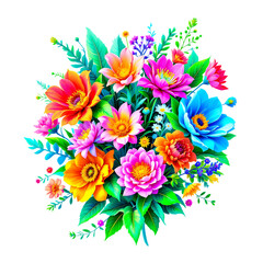 Neon colors bouquet of flowers on white