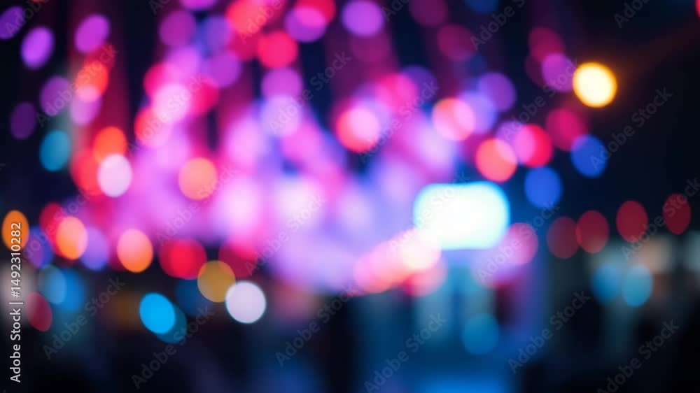 Poster a video showing vibrant blurred lights shining in darkness creating an abstract and colorful spectac