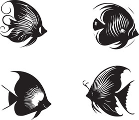 Obraz premium Butterfly Fish Silhouette Vector Set – Tropical Marine Fish Outline Illustrations for Graphic and Print Use