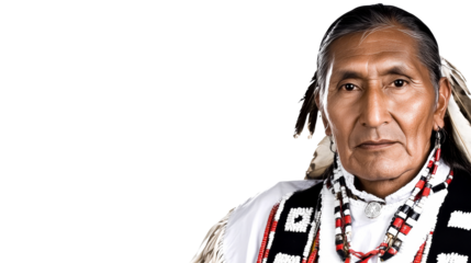 Indigenous American man wearing traditional clothes, cut out transparent