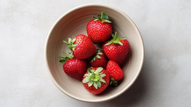 Neatly Arranged Strawberries in Ceramic Bowl Top View - Powered by Adobe