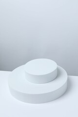 White podiums on a light background. Clean empty wall scene. Platforms vector geometric design
