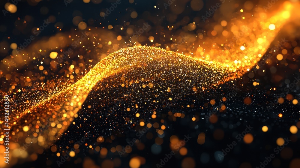 Poster abstract golden glitter wave with sparkling particles on a dark background perfect for creative desi