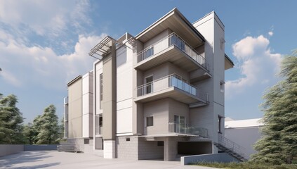 Apartment complex featuring a modern and sleek design with contemporary residential elements.