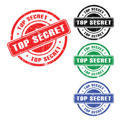 Top Secret stamp badge in red, black, green, and blue — isolated on transparent background