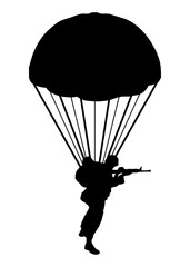 silhouette of a soldier parachuting with a parachute