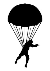 silhouette of a soldier parachuting with a parachute