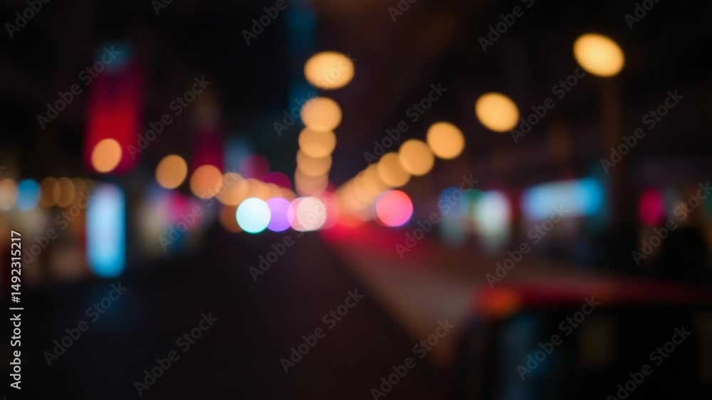 Poster a video showing vibrant blurred lights shining in darkness creating an abstract and colorful spectac