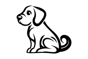 Cute cartoon dog sitting profile black line art