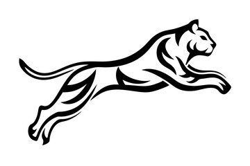 Stylized black and white leaping tiger design