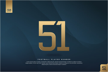 Modern Gold Number 51 on Dark Blue Background for Football Jersey Design