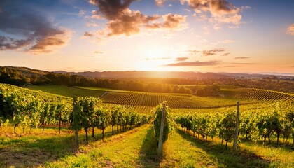 Fototapeta premium sunset vineyard landscape