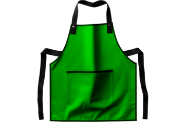 Vibrant green apron with black straps, cooking garment, cut out transparent