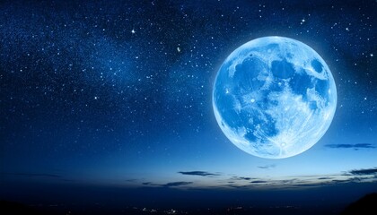 full blue moon with star at dark night sky