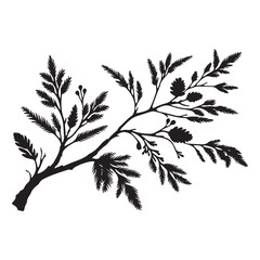 Silhouette pine branch illustration for nature winter holidays