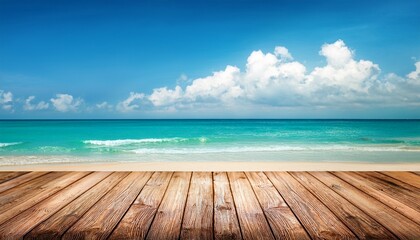 Fototapeta premium beach background wooden table