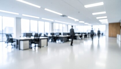 A softly blurred office interior with neutral tones and open-plan desks creates a clean, modern corporate atmosphere. Natural light streams through large windows.