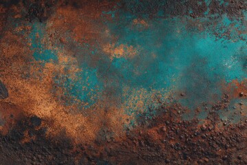 Textured metal surface with rust and teal paint