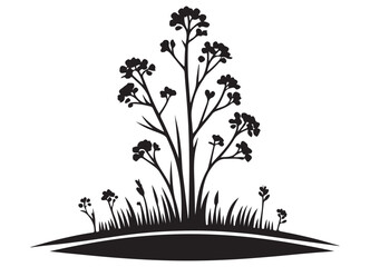 Wildflower Silhouette Illustration on Hillside, Nature and Landscape Designs